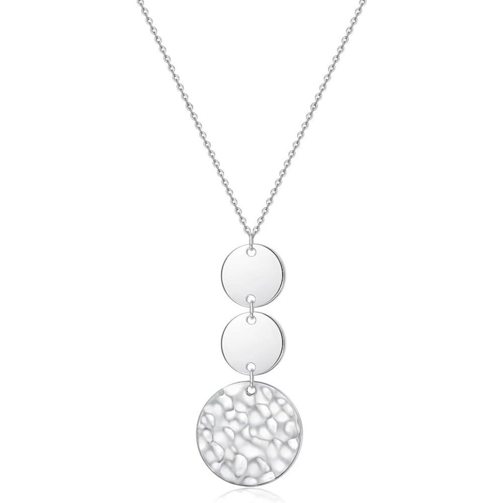 Sterling Silver Disc Necklace Long Chain Gift For Women Adjustable Jewelry